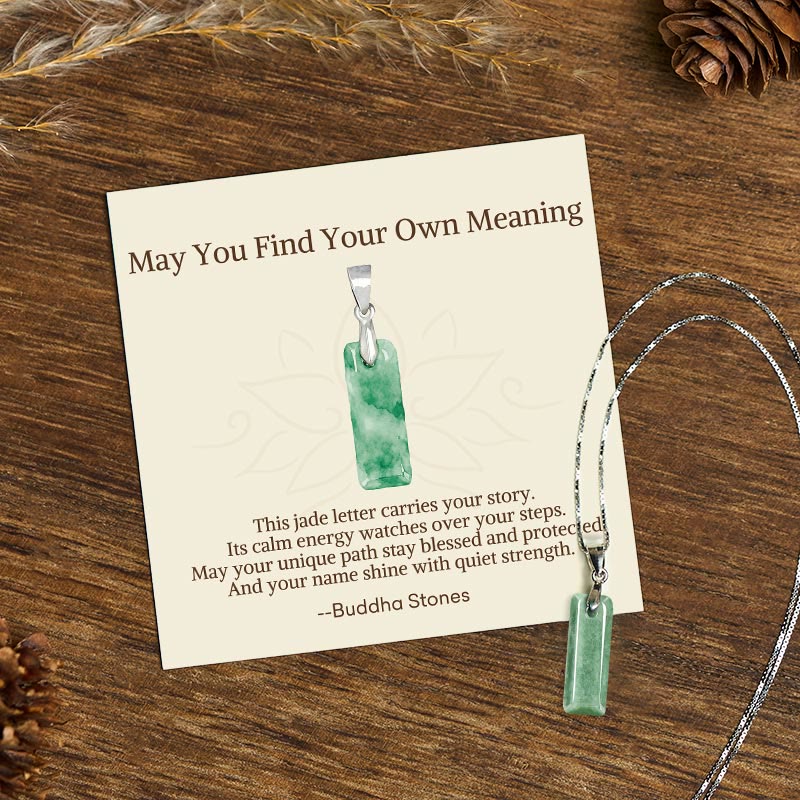Fortune Jewel "May You Find Your Own Meaning" Natural A-Z Letter Jade 925 Sterling Silver Chain Necklace Includes Gift Message Card - Fortune Jewel