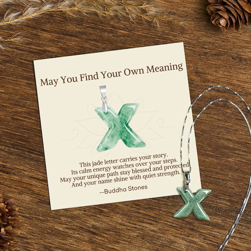 Fortune Jewel "May You Find Your Own Meaning" Natural A-Z Letter Jade 925 Sterling Silver Chain Necklace Includes Gift Message Card - Fortune Jewel