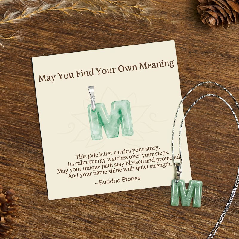 Fortune Jewel "May You Find Your Own Meaning" Natural A-Z Letter Jade 925 Sterling Silver Chain Necklace Includes Gift Message Card - Fortune Jewel