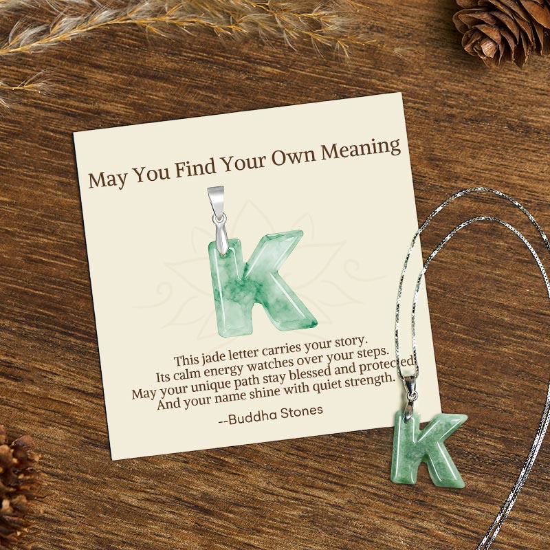Fortune Jewel "May You Find Your Own Meaning" Natural A-Z Letter Jade 925 Sterling Silver Chain Necklace Includes Gift Message Card - Fortune Jewel