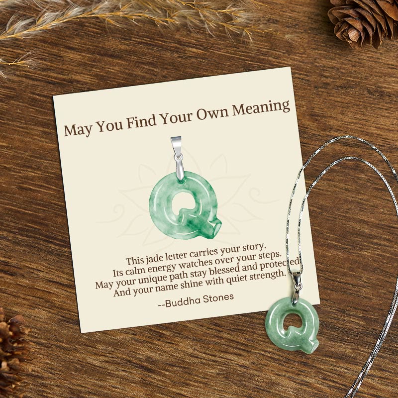 Fortune Jewel "May You Find Your Own Meaning" Natural A-Z Letter Jade 925 Sterling Silver Chain Necklace Includes Gift Message Card - Fortune Jewel