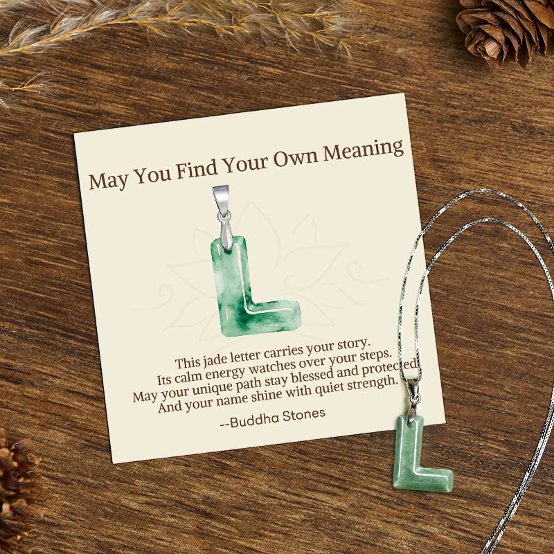 Fortune Jewel "May You Find Your Own Meaning" Natural A-Z Letter Jade 925 Sterling Silver Chain Necklace Includes Gift Message Card - Fortune Jewel
