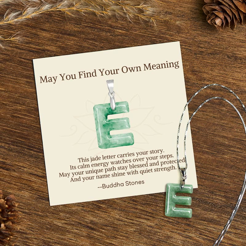 Fortune Jewel "May You Find Your Own Meaning" Natural A-Z Letter Jade 925 Sterling Silver Chain Necklace Includes Gift Message Card - Fortune Jewel