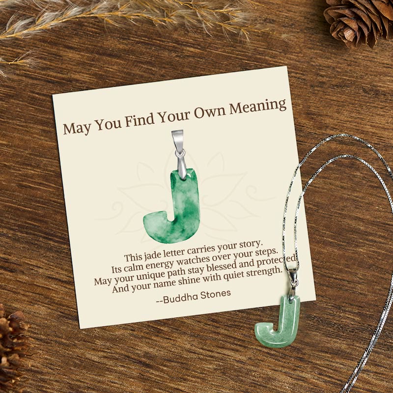 Fortune Jewel "May You Find Your Own Meaning" Natural A-Z Letter Jade 925 Sterling Silver Chain Necklace Includes Gift Message Card - Fortune Jewel