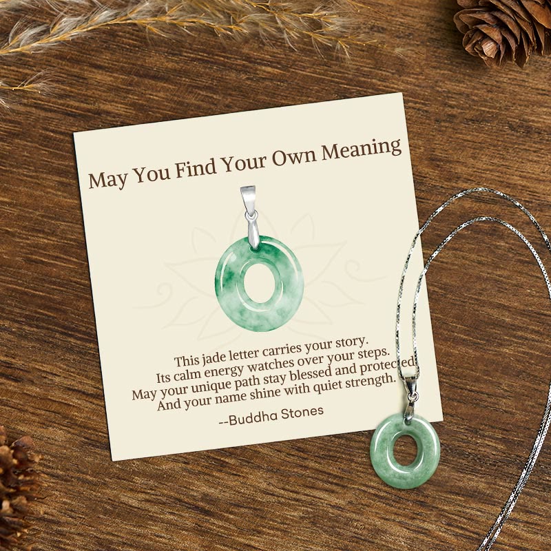 Fortune Jewel "May You Find Your Own Meaning" Natural A-Z Letter Jade 925 Sterling Silver Chain Necklace Includes Gift Message Card - Fortune Jewel