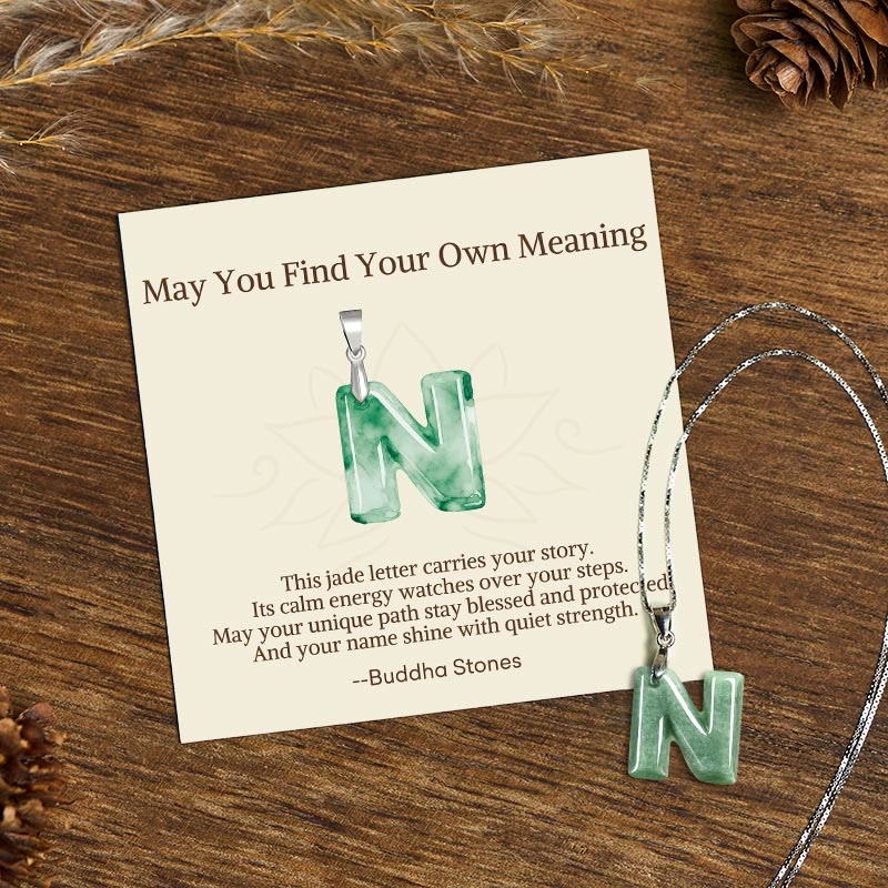 Fortune Jewel "May You Find Your Own Meaning" Natural A-Z Letter Jade 925 Sterling Silver Chain Necklace Includes Gift Message Card - Fortune Jewel