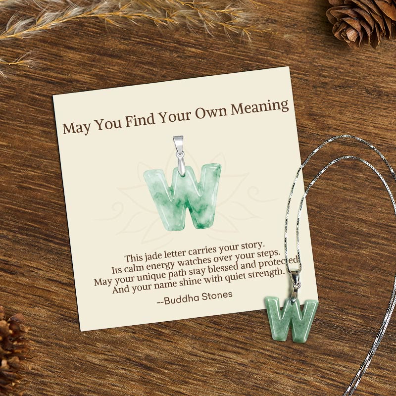 Fortune Jewel "May You Find Your Own Meaning" Natural A-Z Letter Jade 925 Sterling Silver Chain Necklace Includes Gift Message Card - Fortune Jewel
