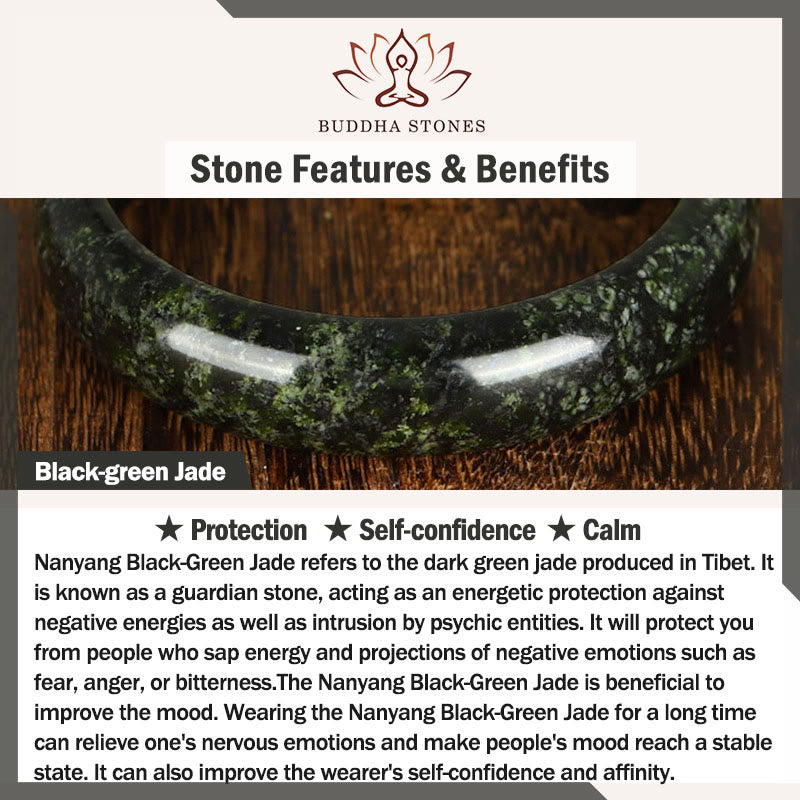 Fortune Jewel Nanyang Black-Green Jade Protection Cuff Bangle Bracelet - Fortune Jewel
