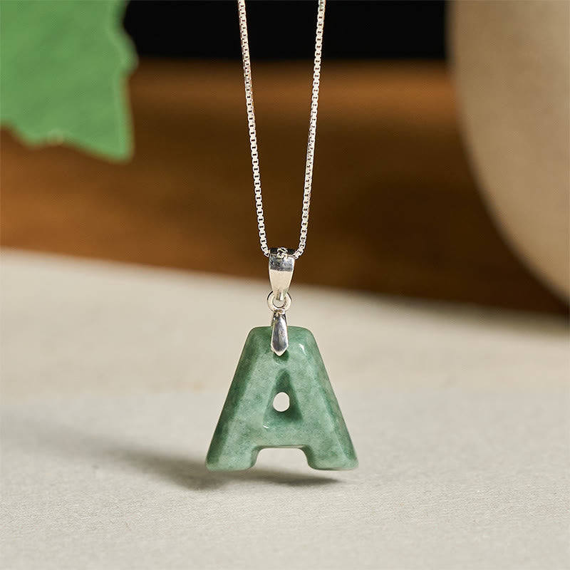 Fortune Jewel Natural A-Z Letter Jade 925 Sterling Silver Silm Chain Prosperity Necklace Pendant - Fortune Jewel