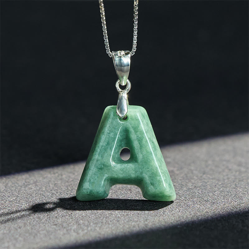 Fortune Jewel Natural A-Z Letter Jade 925 Sterling Silver Silm Chain Prosperity Necklace Pendant - Fortune Jewel