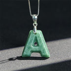 Fortune Jewel Natural A-Z Letter Jade 925 Sterling Silver Silm Chain Prosperity Necklace Pendant - Fortune Jewel