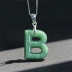 Fortune Jewel Natural A-Z Letter Jade 925 Sterling Silver Silm Chain Prosperity Necklace Pendant - Fortune Jewel