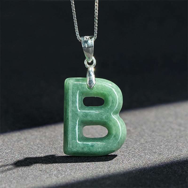 Fortune Jewel Natural A-Z Letter Jade 925 Sterling Silver Silm Chain Prosperity Necklace Pendant - Fortune Jewel