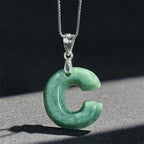 Fortune Jewel Natural A-Z Letter Jade 925 Sterling Silver Silm Chain Prosperity Necklace Pendant - Fortune Jewel