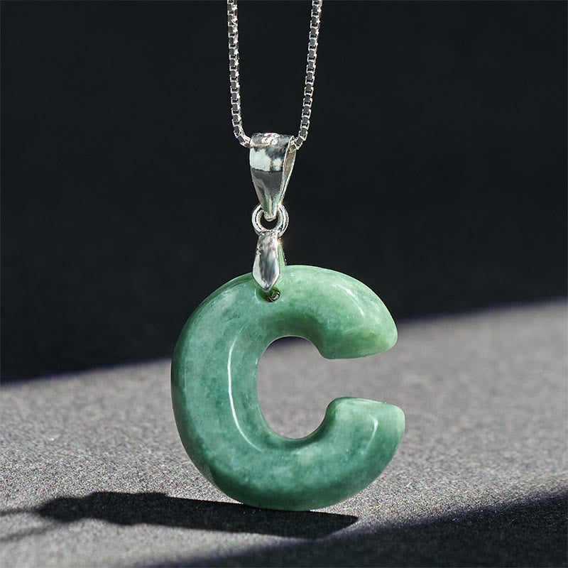 Fortune Jewel Natural A-Z Letter Jade 925 Sterling Silver Silm Chain Prosperity Necklace Pendant - Fortune Jewel
