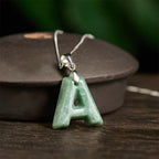 Fortune Jewel Natural A-Z Letter Jade 925 Sterling Silver Silm Chain Prosperity Necklace Pendant - Fortune Jewel