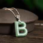 Fortune Jewel Natural A-Z Letter Jade 925 Sterling Silver Silm Chain Prosperity Necklace Pendant - Fortune Jewel