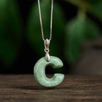 Fortune Jewel Natural A-Z Letter Jade 925 Sterling Silver Silm Chain Prosperity Necklace Pendant - Fortune Jewel