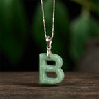 Fortune Jewel Natural A-Z Letter Jade 925 Sterling Silver Silm Chain Prosperity Necklace Pendant - Fortune Jewel