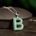 Fortune Jewel Natural A-Z Letter Jade 925 Sterling Silver Silm Chain Prosperity Necklace Pendant - Fortune Jewel