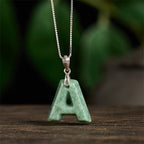 Fortune Jewel Natural A-Z Letter Jade 925 Sterling Silver Silm Chain Prosperity Necklace Pendant - Fortune Jewel
