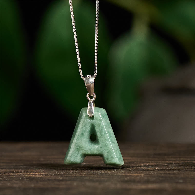 Fortune Jewel Natural A-Z Letter Jade 925 Sterling Silver Silm Chain Prosperity Necklace Pendant - Fortune Jewel