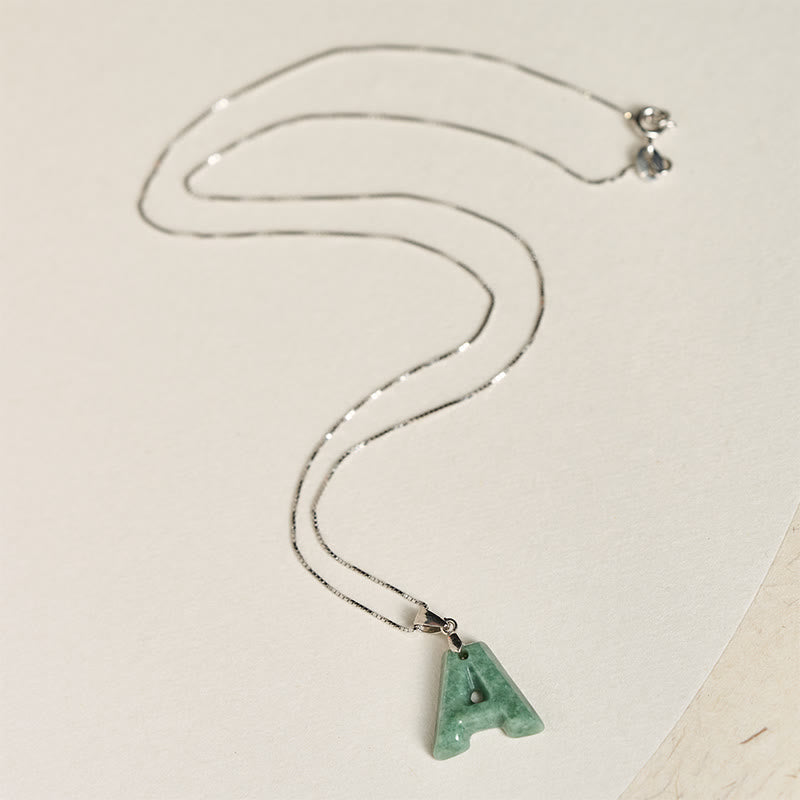 Fortune Jewel Natural A-Z Letter Jade 925 Sterling Silver Silm Chain Prosperity Necklace Pendant - Fortune Jewel