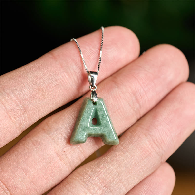 Fortune Jewel Natural A-Z Letter Jade 925 Sterling Silver Silm Chain Prosperity Necklace Pendant - Fortune Jewel
