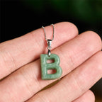 Fortune Jewel Natural A-Z Letter Jade 925 Sterling Silver Silm Chain Prosperity Necklace Pendant - Fortune Jewel