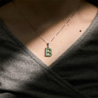 Fortune Jewel Natural A-Z Letter Jade 925 Sterling Silver Silm Chain Prosperity Necklace Pendant - Fortune Jewel