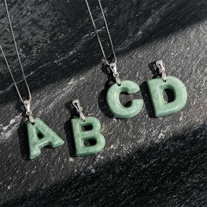 Fortune Jewel Natural A-Z Letter Jade 925 Sterling Silver Silm Chain Prosperity Necklace Pendant - Fortune Jewel