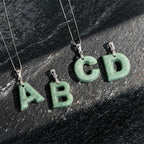 Fortune Jewel Natural A-Z Letter Jade 925 Sterling Silver Silm Chain Prosperity Necklace Pendant - Fortune Jewel