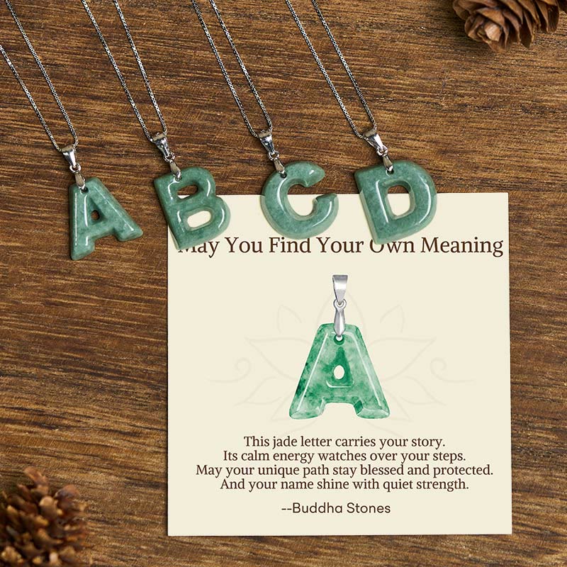 Fortune Jewel "May You Find Your Own Meaning" Natural A-Z Letter Jade 925 Sterling Silver Chain Necklace Includes Gift Message Card - Fortune Jewel