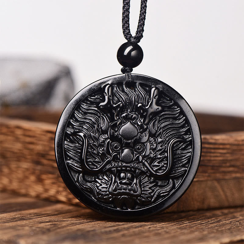 Fortune Jewel Dragon Black Obsidian Transformation Fulfilment Necklace Pendant - Fortune Jewel