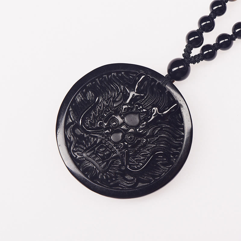 Fortune Jewel Dragon Black Obsidian Transformation Fulfilment Necklace Pendant - Fortune Jewel