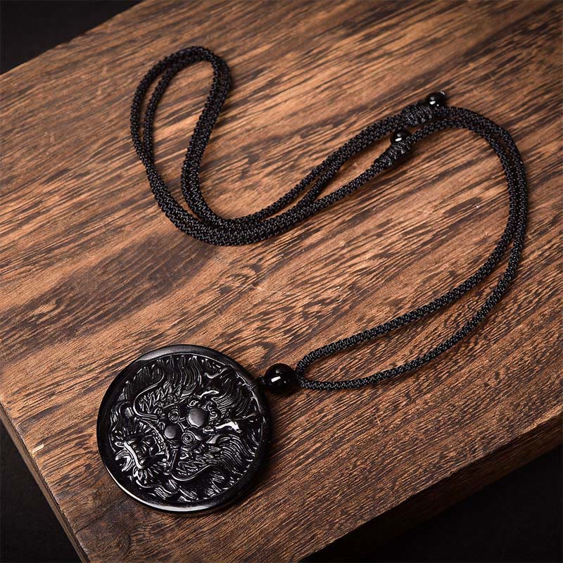 Fortune Jewel Dragon Black Obsidian Transformation Fulfilment Necklace Pendant - Fortune Jewel