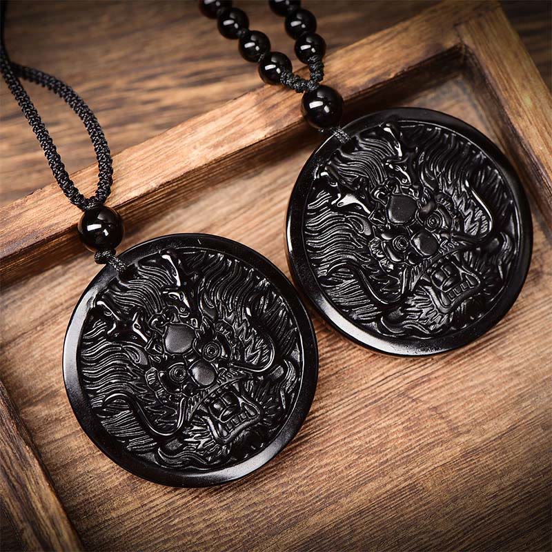 Fortune Jewel Dragon Black Obsidian Transformation Fulfilment Necklace Pendant - Fortune Jewel