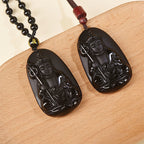 Fortune Jewel Ksitigarbha Buddha Pattern Black Obsidian Fulfilment Necklace Pendant - Fortune Jewel
