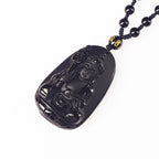 Fortune Jewel Ksitigarbha Buddha Pattern Black Obsidian Fulfilment Necklace Pendant - Fortune Jewel