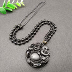Fortune Jewel Laughing Buddha Pattern Black Obsidian Glass Fulfilment Necklace Pendant - Fortune Jewel