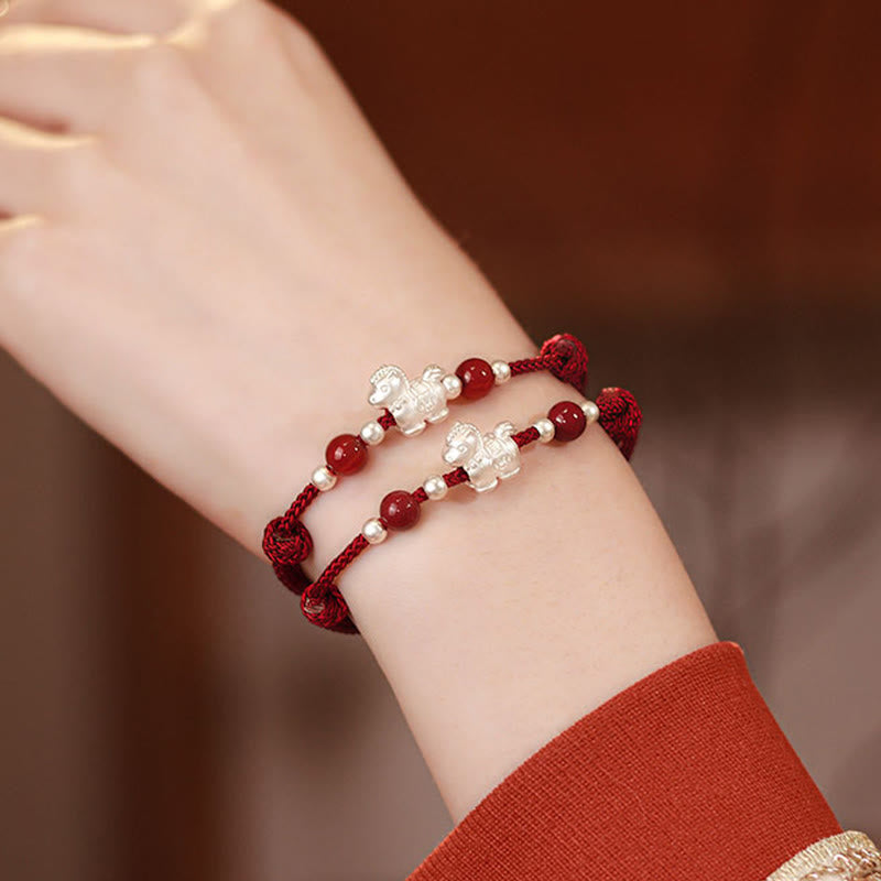 Fortune Jewel 999 Sterling Silver Red Agate Year Of The Horse Prosperity String Bracelet - Fortune Jewel
