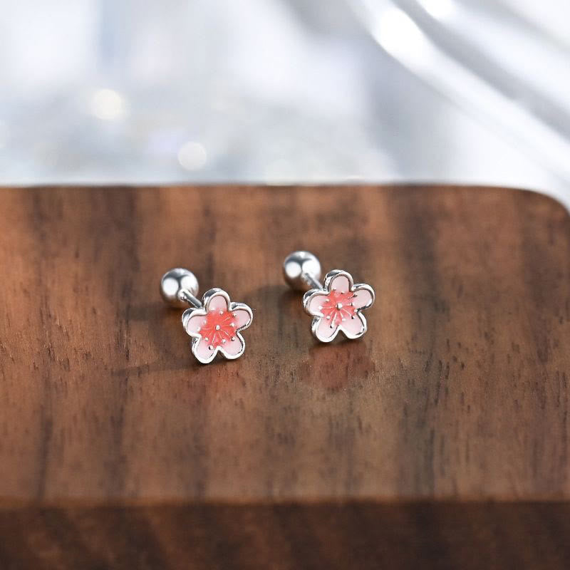 Fortune Jewel 999 Sterling Silver Peach Blossom Blessing Earrings - Fortune Jewel