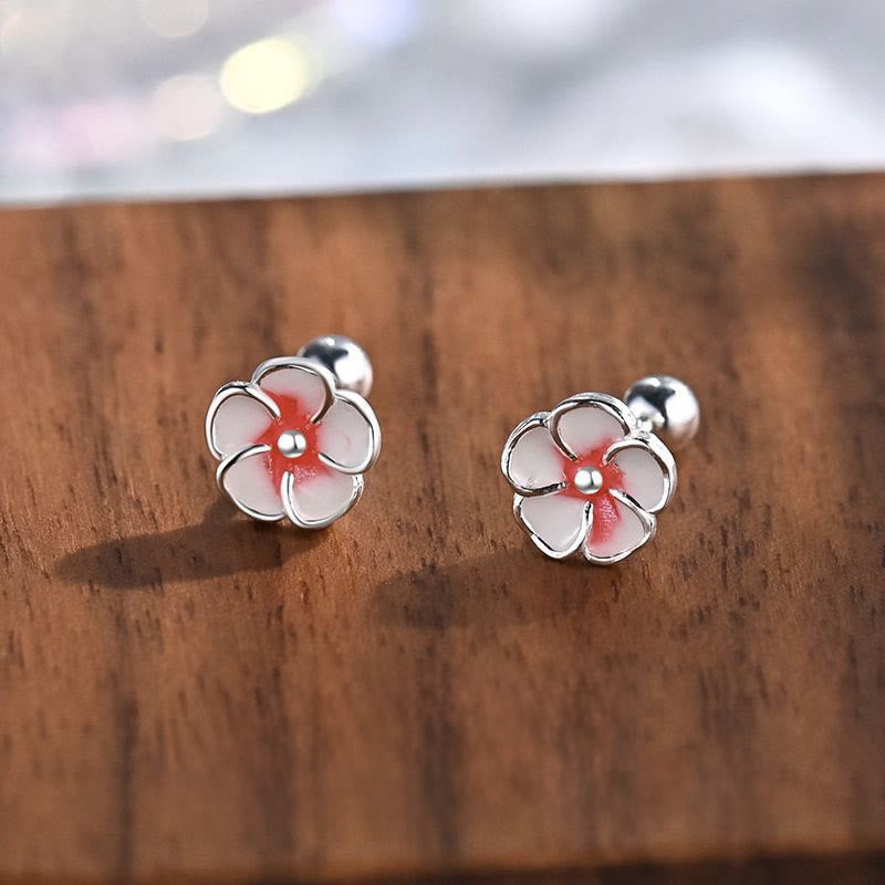 Fortune Jewel 999 Sterling Silver Peach Blossom Blessing Earrings - Fortune Jewel