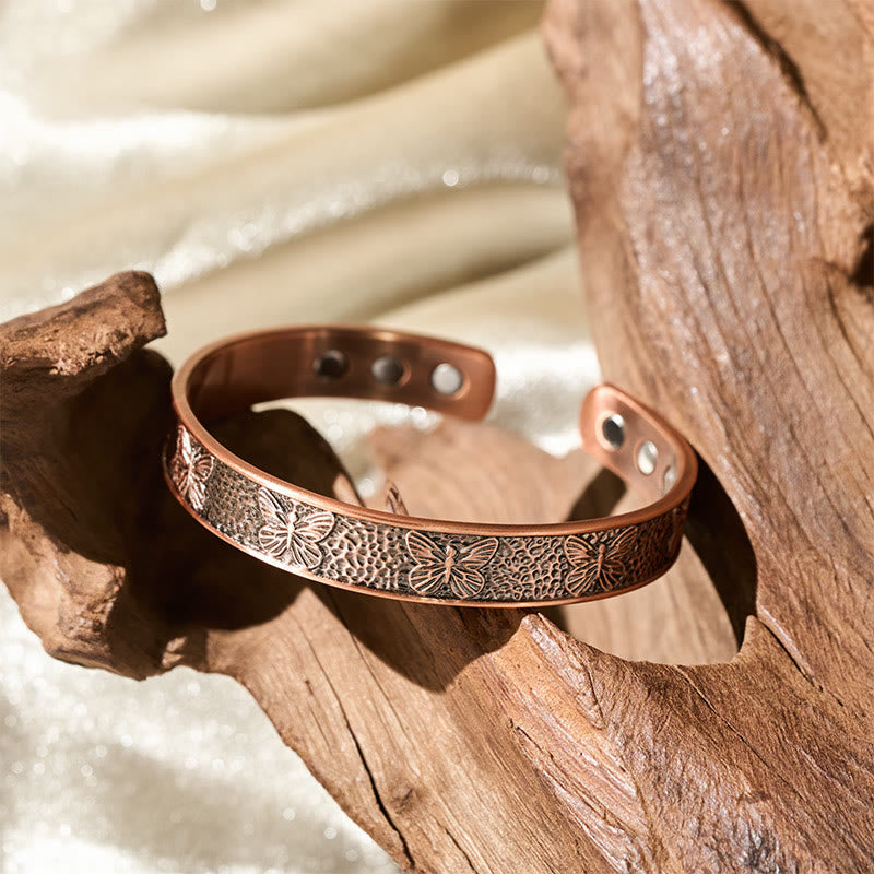 Fortune Jewel Copper Open Butterfly Balance Self Care Adjustable Cuff Bracelet Bangle - Fortune Jewel