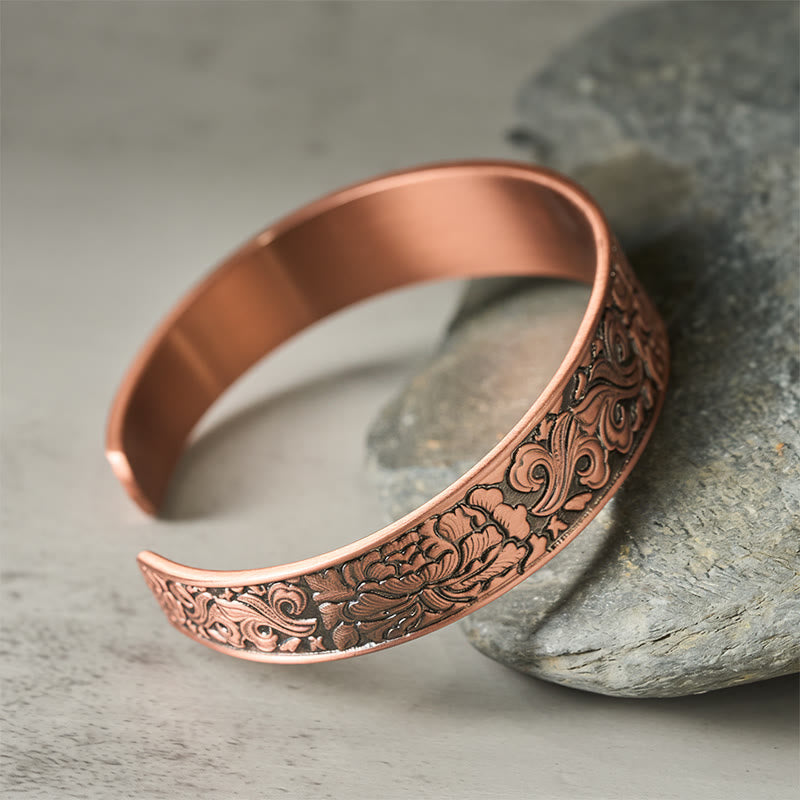 Fortune Jewel Copper Flower Open Balance Luck Adjustable Cuff Bracelet Bangle - Fortune Jewel