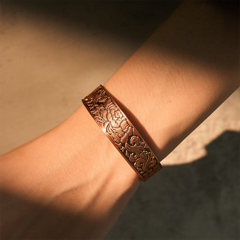 Fortune Jewel Copper Flower Open Balance Luck Adjustable Cuff Bracelet Bangle - Fortune Jewel