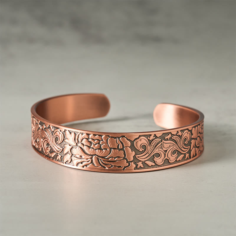 Fortune Jewel Copper Flower Open Balance Luck Adjustable Cuff Bracelet Bangle - Fortune Jewel