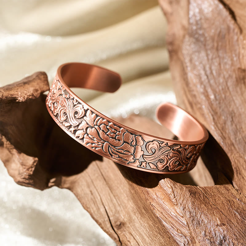 Fortune Jewel Copper Flower Open Balance Luck Adjustable Cuff Bracelet Bangle - Fortune Jewel