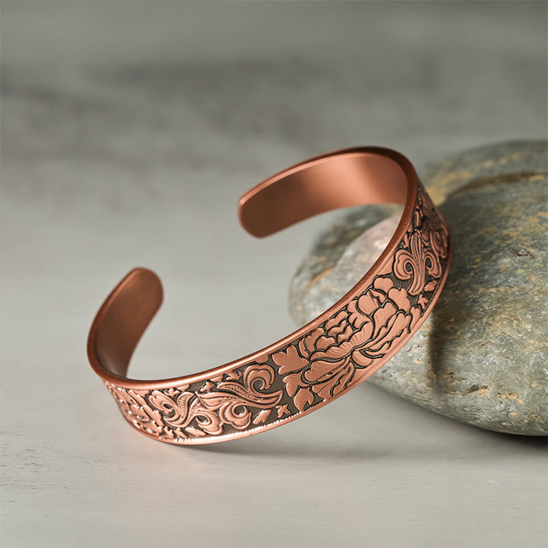 Fortune Jewel Copper Flower Open Balance Luck Adjustable Cuff Bracelet Bangle - Fortune Jewel