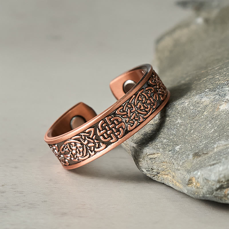 Fortune Jewel Copper Abstract Line Pattern Open Luck Cuff Bracelet Bangle Ring - Fortune Jewel